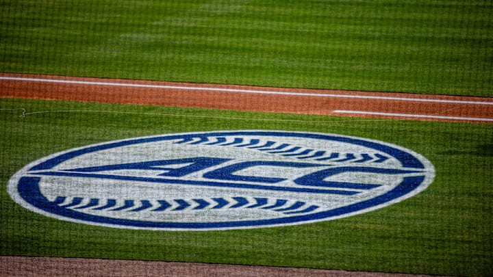 May 23, 2024; Charlotte, NC, USA; ACC Baseball logo during the ACC Baseball Tournament at Truist Field. Mandatory Credit: Scott Kinser-Imagn Images