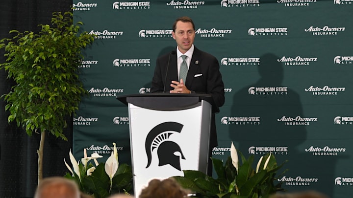 J Batt speaks Wednesday, June 4, 2025, after being introduced as Michigan State University's new athletic director.