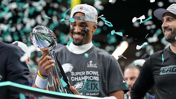 Hurts threw two touchdowns en route to winning Super Bowl MVP honors.