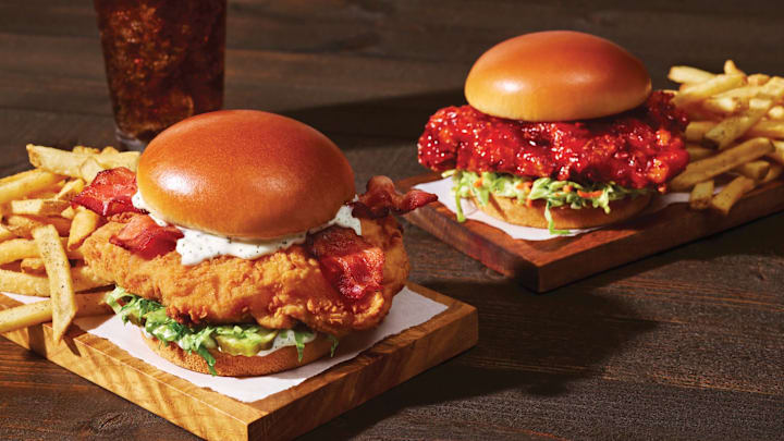 Hand Breaded Chicken Sandwiches - Bacon Ranch and Sweet and Spicy - credit: Applebee's