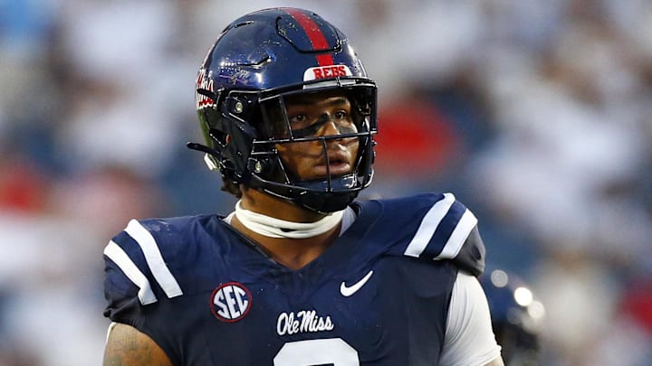 Aug 31, 2024; Oxford, Mississippi, USA; Mississippi Rebels defensive linemen Walter Nolen (2) waits for the snap during the first half against the Furman Paladins at Vaught-Hemingway Stadium. Mandatory Credit: Petre Thomas-Imagn Images