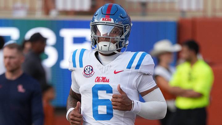 Oct 24, 2026; Austin, Texas, USA;  Mississippi Rebels quarterback Trinidad Chambliss (6) warms up before the game against the Texas Longhorns at Darrell K Royal-Texas Memorial Stadium.  Mandatory Credit: Scott Wachter-Imagn Images