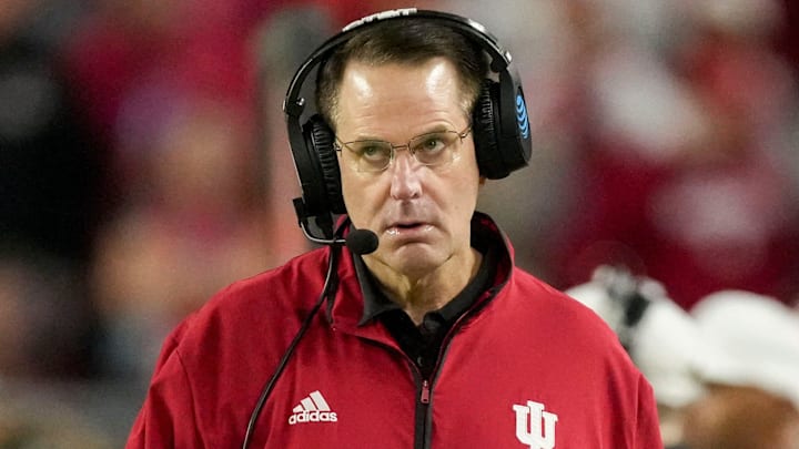 Indiana Hoosiers head coach Curt Cignetti walks the sideline Monday, Jan. 19, 2026, during the College Football Playoff National Championship college football game against the Miami (FL) Hurricanes at Hard Rock Stadium in Miami Gardens.