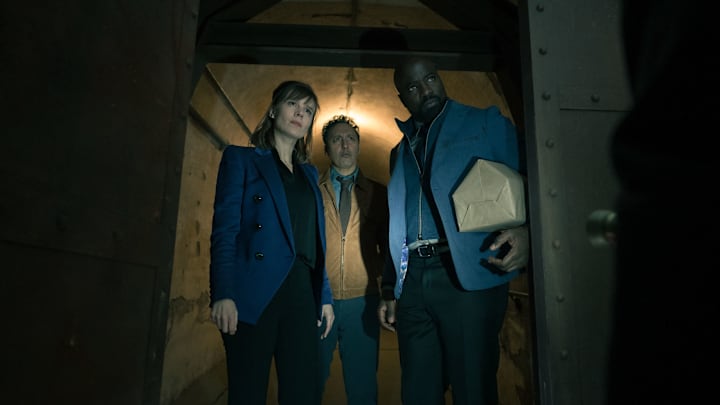 L-R Katja Herbers as Kristen Bouchard, Aasif Mandvi as Ben Shakir and Mike Colter as David Acosta appearing in Evil episode 5, season 4, streaming on Paramount+, 2023. Photo Credit: Elizabeth Fisher/Paramount+