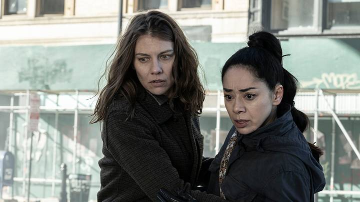 Lauren Cohan as Maggie, Aimee Garcia as Renata - The Walking Dead: Dead City _ Season 3, Episode 5 - Photo Credit: Robert Clark/AMC Lauren Cohan as Maggie, Aimee Garcia as Renata - The Walking Dead: Dead City _ Season 3, Episode 5 - Photo Credit: Robert Clark/AMC