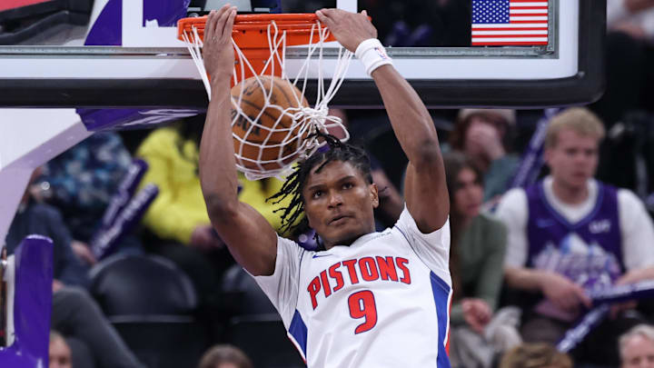Mar 3, 2025; Salt Lake City, Utah, USA; Detroit Pistons forward Ausar Thompson (9): Rob Gray-Imagn Images