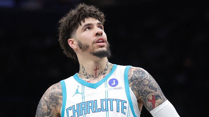 Mar 31, 2026; Brooklyn, New York, USA; Charlotte Hornets guard LaMelo Ball (1) during the first quarter against the Brooklyn Nets at Barclays Center. Mandatory Credit: Brad Penner-Imagn Images