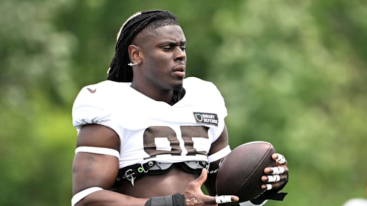 Aug 5, 2024; Cleveland Browns tight end David Njoku (85) during practice at the Browns training facility in Berea, Ohio. Mandatory Credit: Bob Donnan-Imagn Images Aug 5, 2024; Cleveland Browns tight end David Njoku (85) during practice at the Browns training facility in Berea, Ohio. Mandatory Credit: Bob Donnan-Imagn Images