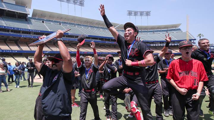 Verdugo Hills celebrates is 3-1 win over Taft in the LA City Section Division I final at Dodger Stadium on Saturday, May 23, 2026. Verdugo Hills celebrates is 3-1 win over Taft in the LA City Section Division I final at Dodger Stadium on Saturday, May 23, 2026.