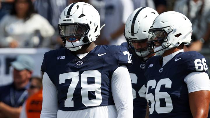 Sep 13, 2025; University Park, Pennsylvania, USA; Penn State Nittany Lions offensive lineman Malachi Goodman (78) Sep 13, 2025; University Park, Pennsylvania, USA; Penn State Nittany Lions offensive lineman Malachi Goodman (78)