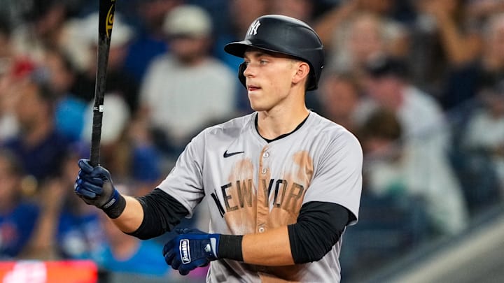 Jun 29, 2024; Toronto, Ontario, CAN; New York Yankees first base Ben Rice (93) sets to bat against the Toronto Blue Jays at Rogers Centre. Mandatory Credit: Kevin Sousa-USA TODAY Sports