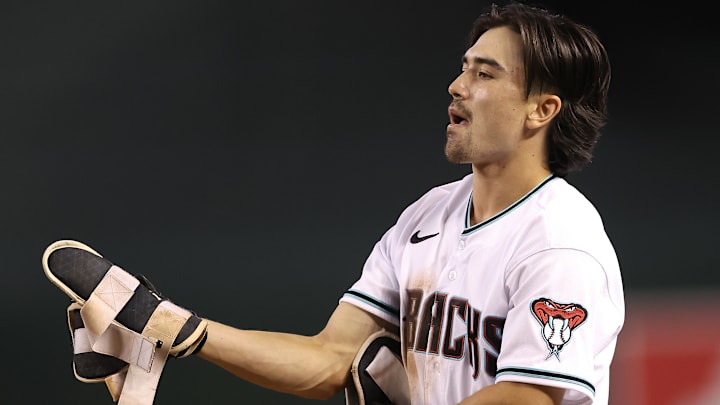 Corbin Caroll looking good after a great hit in one of his first MLB games