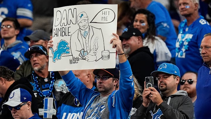Detroit Lions fans cheer on against Indianapolis Colts during the second half at Lucas Oil Stadium 