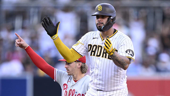 Sep 4, 2023; San Diego, California, USA; San Diego Padres catcher Gary Sanchez (99) celebrates after