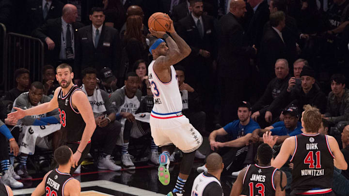 February 15, 2015; New York, NY, USA; Eastern Conference forward LeBron James of the Cleveland