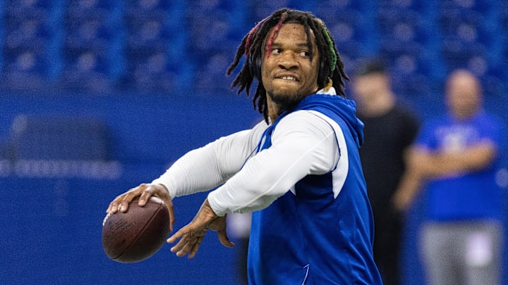 Oct 1, 2023; Indianapolis, Indiana, USA;  Indianapolis Colts quarterback Anthony Richardson (5)