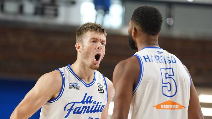 La Familia’s Sean McNeil celebrates with Andrew Harrison after making a three against The Ville in first game of The Basketball Tournament at Memorial Coliseum.
July 18, 2026