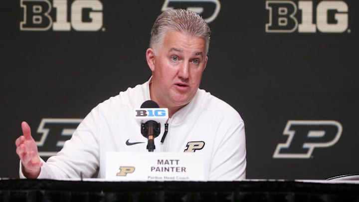Purdue Boilermakers head coach Matt Painter fields questions from the media 