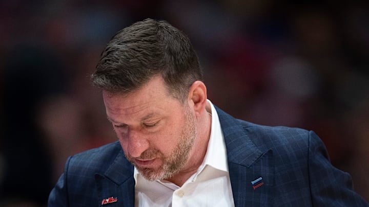 Mississippi coach Chris Beard walks the sideline against Arkansas during their semifinal game of the 2026 SEC Men’s Basketball Tournament at Bridgestone Arena in Nashville, Tenn., Saturday, March 14, 2026. Mississippi coach Chris Beard walks the sideline against Arkansas during their semifinal game of the 2026 SEC Men’s Basketball Tournament at Bridgestone Arena in Nashville, Tenn., Saturday, March 14, 2026.