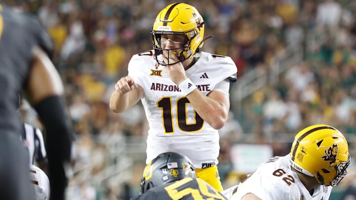 Sep 20, 2025; Waco, Texas, USA; Arizona State Sun Devils quarterback Sam Leavitt (10) in action against the Baylor Bears during the second half at McLane Stadium. Mandatory Credit: Chris Jones-Imagn Images Sep 20, 2025; Waco, Texas, USA; Arizona State Sun Devils quarterback Sam Leavitt (10) in action against the Baylor Bears during the second half at McLane Stadium. Mandatory Credit: Chris Jones-Imagn Images