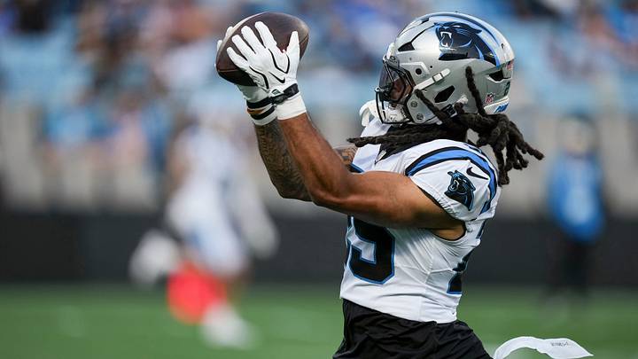Carolina Panthers running back Jonathon Brooks (25) catches the ball during Fanfest at Bank of America Stadium. Mandatory Credit: Jim Dedmon-Imagn Images Carolina Panthers running back Jonathon Brooks (25) catches the ball during Fanfest at Bank of America Stadium. Mandatory Credit: Jim Dedmon-Imagn Images