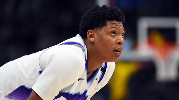 Mar 27, 2026; Denver, Colorado, USA; Utah Jazz guard Ace Bailey (19) during the first half against the Denver Nuggets at Ball Arena. Mandatory Credit: Christopher Hanewinckel-Imagn Images