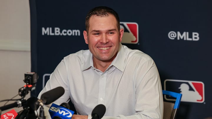 Craig Stammen speaks with the media during the 2025 MLB Winter Meetings.