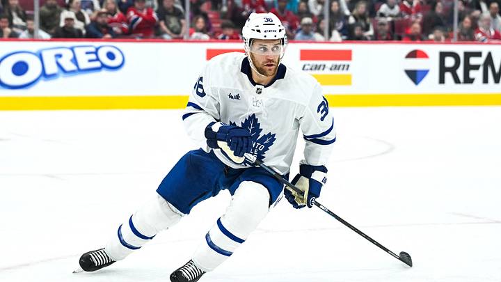 Sep 19, 2026; Montreal, Quebec, CAN;  Toronto Maple Leafs Dakota Mermis defenseman (36) skates against the Montreal Canadiens during the first period at Bell Centre.  Mandatory Credit: David Kirouac-Imagn Images