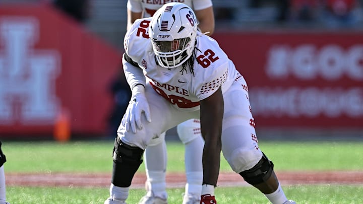 Former Temple Owls offensive lineman James Faminu (62) in action during the second quarter against the Houston Cougars at TDECU Stadium. 