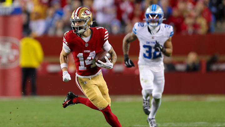 Dec 30, 2024; Santa Clara, California, USA; San Francisco 49ers wide receiver Ricky Pearsall (14) during the game against the Detroit Lions at Levi's Stadium. Mandatory Credit: Sergio Estrada-Imagn Images Dec 30, 2024; Santa Clara, California, USA; San Francisco 49ers wide receiver Ricky Pearsall (14) during the game against the Detroit Lions at Levi's Stadium. Mandatory Credit: Sergio Estrada-Imagn Images
