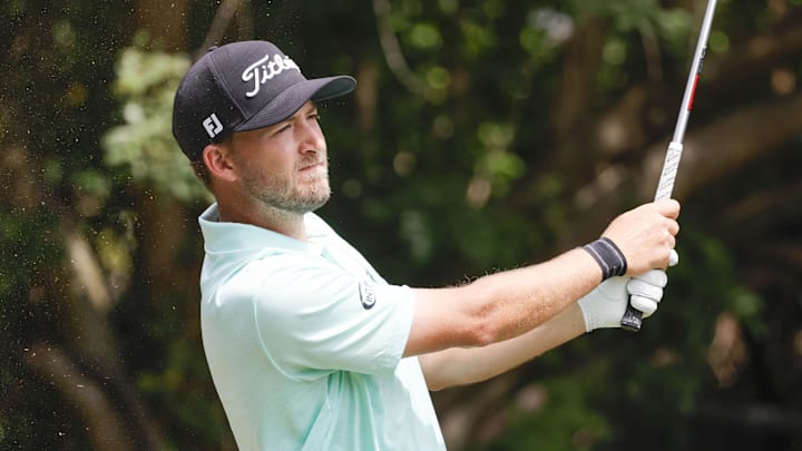 Mar 24, 2024; Palm Harbor, Florida, USA;  Lee Hodges plays his shot from the third tee during the
