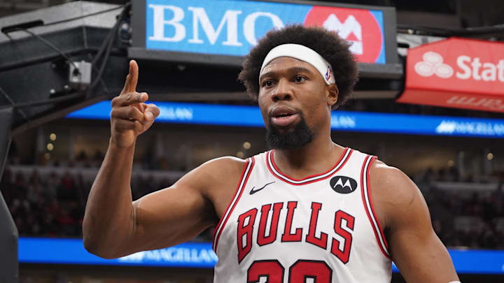 Feb 21, 2026; Chicago, Illinois, USA; Chicago Bulls forward Guerschon Yabusele (28) gestures after scoring against the Detroit Pistons during the first half at United Center. Mandatory Credit: David Banks-Imagn Images Feb 21, 2026; Chicago, Illinois, USA; Chicago Bulls forward Guerschon Yabusele (28) gestures after scoring against the Detroit Pistons during the first half at United Center. Mandatory Credit: David Banks-Imagn Images