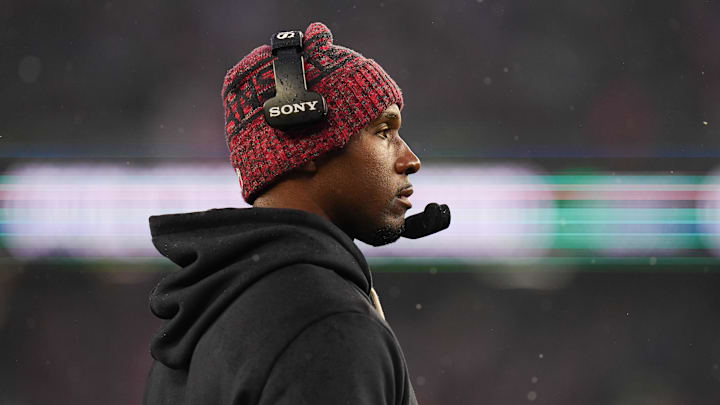 Jan 18, 2026; Foxborough, MA, USA; Houston Texans head coach DeMeco Ryans looks on in the second quarter against the New England Patriots in an AFC Divisional Round game at Gillette Stadium. Mandatory Credit: David Butler II-Imagn Images