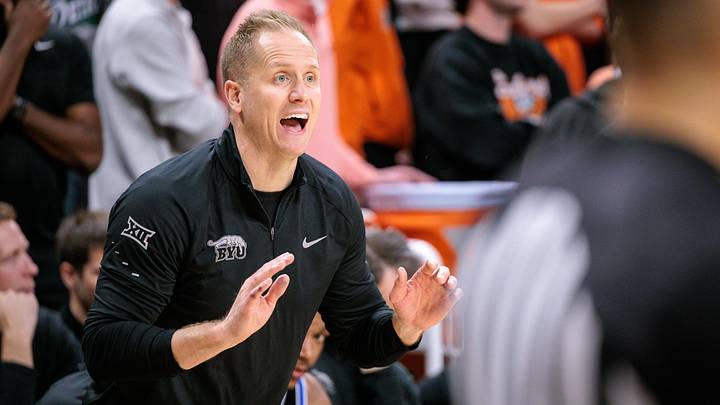 Feb 4, 2026; Stillwater, Oklahoma, USA; BYU Cougars coach Kevin Young reacts to a play during the second half against the Oklahoma State Cowboys at Gallagher-Iba Arena. Mandatory Credit: William Purnell-Imagn Images Feb 4, 2026; Stillwater, Oklahoma, USA; BYU Cougars coach Kevin Young reacts to a play during the second half against the Oklahoma State Cowboys at Gallagher-Iba Arena. Mandatory Credit: William Purnell-Imagn Images