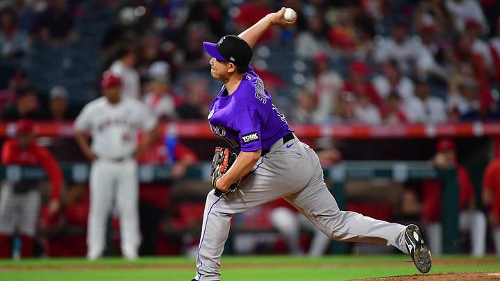 Colorado Rockies pitcher Tomoyuki Sugano (11) throws against the Los Angeles Angels at Angel Stadium. Colorado Rockies pitcher Tomoyuki Sugano (11) throws against the Los Angeles Angels at Angel Stadium.