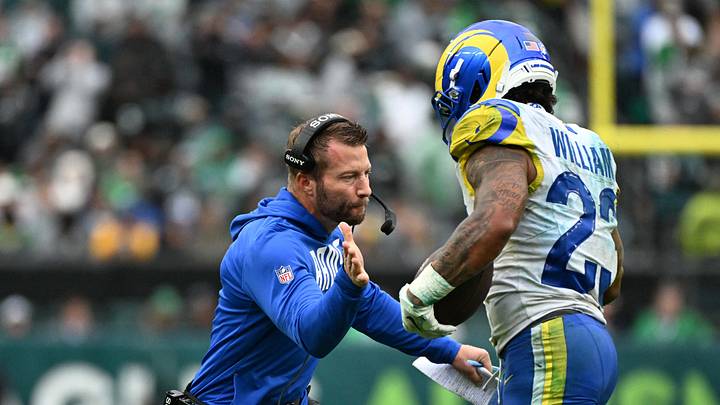 Oct 4, 2026; Philadelphia, Pennsylvania, USA; Los Angeles Rams running back Kyren Williams (23) shakes hands with head coach Sean McVay after running for a seven-yard touchdown against the Philadelphia Eagles during the fourth quarter at Lincoln Financial Field. Mandatory Credit: Eric Hartline-Imagn Images Oct 4, 2026; Philadelphia, Pennsylvania, USA; Los Angeles Rams running back Kyren Williams (23) shakes hands with head coach Sean McVay after running for a seven-yard touchdown against the Philadelphia Eagles during the fourth quarter at Lincoln Financial Field. Mandatory Credit: Eric Hartline-Imagn Images