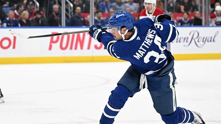 Sep 29, 2026; Toronto, Ontario, CAN; Toronto Maple Leafs forward Auston Matthews (34) shoots the puck against the Montreal Canadiens in the first period at Scotiabank Arena. Mandatory Credit: Dan Hamilton-Imagn Images Sep 29, 2026; Toronto, Ontario, CAN; Toronto Maple Leafs forward Auston Matthews (34) shoots the puck against the Montreal Canadiens in the first period at Scotiabank Arena. Mandatory Credit: Dan Hamilton-Imagn Images