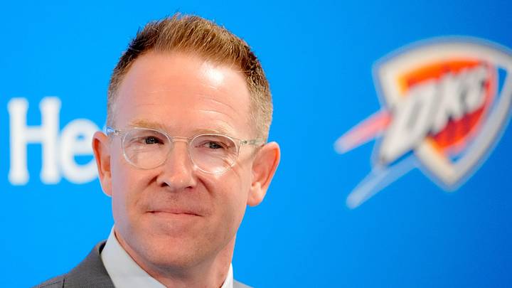 Thunder general manager Sam Presti speaks during an introductory press conference for the 2024 Thunder draft picks at Oklahoma Contemporary Arts Center in Oklahoma City on Saturday, June, 29, 2024. Thunder general manager Sam Presti speaks during an introductory press conference for the 2024 Thunder draft picks at Oklahoma Contemporary Arts Center in Oklahoma City on Saturday, June, 29, 2024.