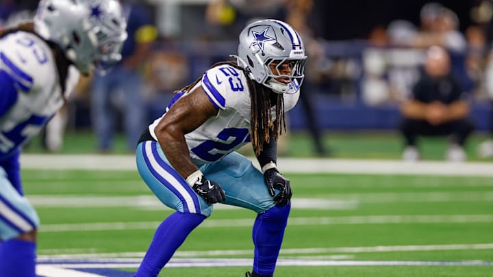 Dallas Cowboys linebacker Buddy Johnson lines up against the Atlanta Falcons during the second quarter at AT&T Stadium.