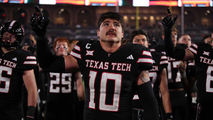 Sep 28, 2024; Lubbock, Texas, USA;  Texas Tech Red Raiders defensive back Jacob Rodriquez (10) after the game against the Cincinnati Bearcats at Jones AT&T Stadium and Cody Campbell Field. Mandatory Credit: Michael C. Johnson-Imagn Images