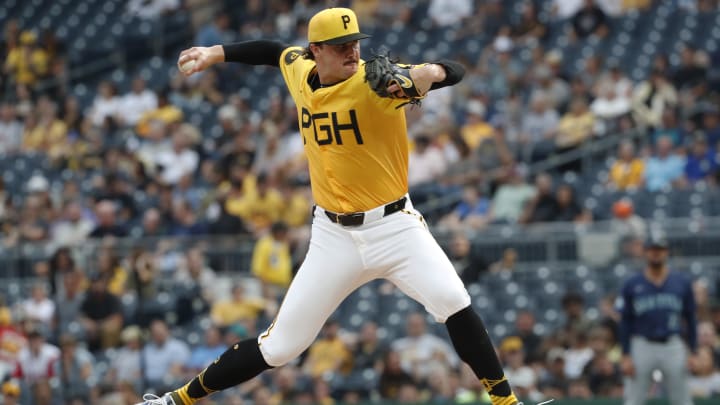 Pittsburgh Pirates starting pitcher Paul Skenes (30) delivers a pitch against the Seattle Mariners during the second inning at PNC Park. Pittsburgh Pirates starting pitcher Paul Skenes (30) delivers a pitch against the Seattle Mariners during the second inning at PNC Park.