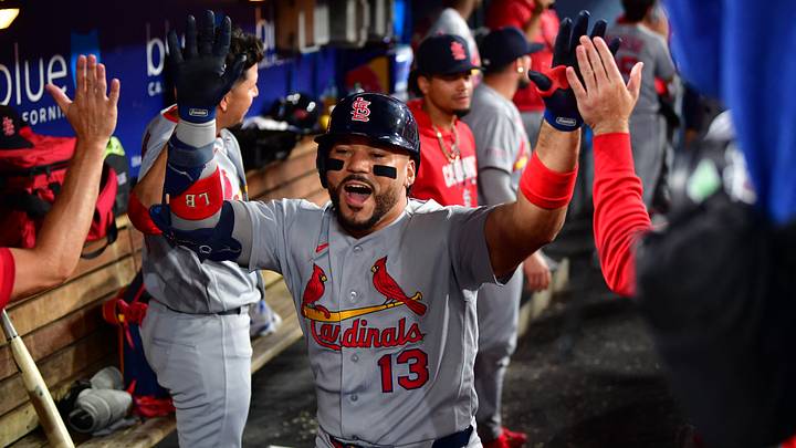 Sep 2, 2026; Los Angeles, California, USA;  St. Louis Cardinals catcher Leo Bernal (13) celebrates hitting a 2 run home run during the seventh inning against the Los Angeles Dodgers at UNIQLO Field at Dodger Stadium.  Mandatory Credit: Gary A. Vasquez-Imagn Images