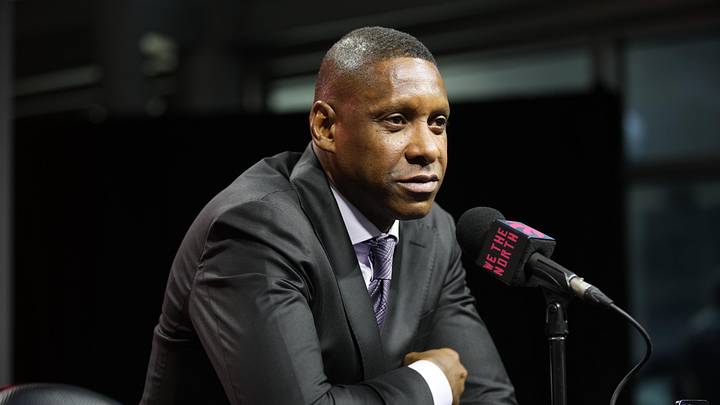 Sep 30, 2024; Toronto, Ontario, Canada; Toronto Raptors Vice-Chairman and Team President Masai Ujiri speaks to the media during media day at Scotiabank Area. Mandatory Credit: John E. Sokolowski-Imagn Images Sep 30, 2024; Toronto, Ontario, Canada; Toronto Raptors Vice-Chairman and Team President Masai Ujiri speaks to the media during media day at Scotiabank Area. Mandatory Credit: John E. Sokolowski-Imagn Images