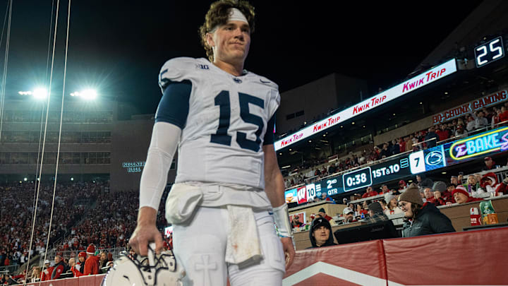 Penn State quarterback Drew Allar heads to the locker room during the second quarter of the Nittany Lions' game at Camp Randall Stadium. 