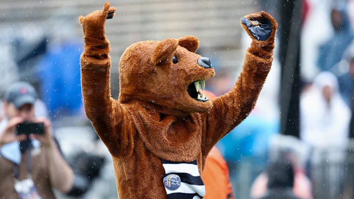 The Penn State Nittany Lions mascot entertains during the crowd at the Blue-White Spring Practice at Beaver Stadium.