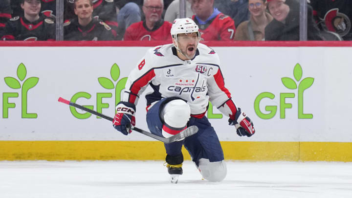 Washington Capitals star Alex Ovechkin celebrates after scoring an overtime winner against the Ottawa Senators