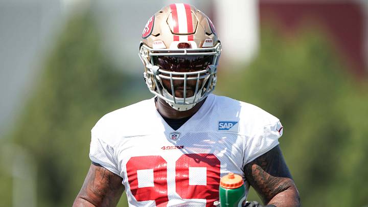 San Francisco 49ers defensive tackle DeForest Buckner (99) during minicamp at the SAP Performance Facility. Mandatory Credit: Stan Szeto-USA TODAY Sports San Francisco 49ers defensive tackle DeForest Buckner (99) during minicamp at the SAP Performance Facility. Mandatory Credit: Stan Szeto-USA TODAY Sports