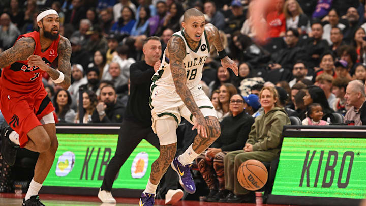 Oct 24, 2025; Toronto, Ontario, CAN: Milwaukee Bucks forward Kyle Kuzma (18) dribbles past Toronto Raptors forward Brandon Ingram (3) in the second quarter at Scotiabank Arena. Mandatory Credit: Gerry Angus-Imagn Images Oct 24, 2025; Toronto, Ontario, CAN: Milwaukee Bucks forward Kyle Kuzma (18) dribbles past Toronto Raptors forward Brandon Ingram (3) in the second quarter at Scotiabank Arena. Mandatory Credit: Gerry Angus-Imagn Images
