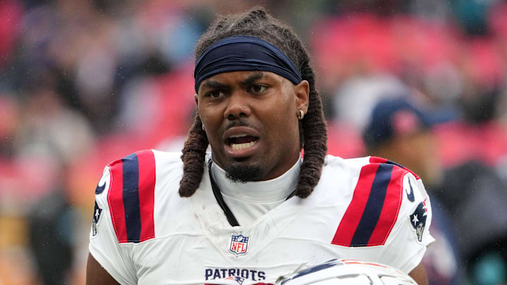 Oct 20, 2024; London, United Kingdom; New England Patriots wide receiver K.J. Osborn (2) during an NFL International Series game  against the Jacksonville Jaguars at Wembley Stadium. Mandatory Credit: Kirby Lee-Imagn Images