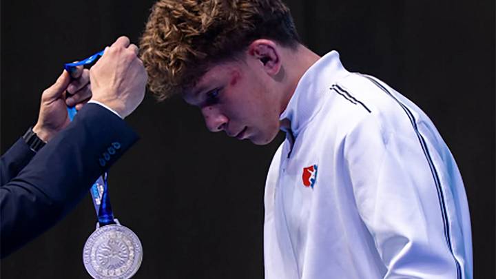 Maryland native Salah Tsarni, who wrestles for Blair Academy in New Jersey, accepts the Silver Medal at the 2026 U17 Freestyle World Championships after placing second at 92-kilograms. Maryland native Salah Tsarni, who wrestles for Blair Academy in New Jersey, accepts the Silver Medal at the 2026 U17 Freestyle World Championships after placing second at 92-kilograms.